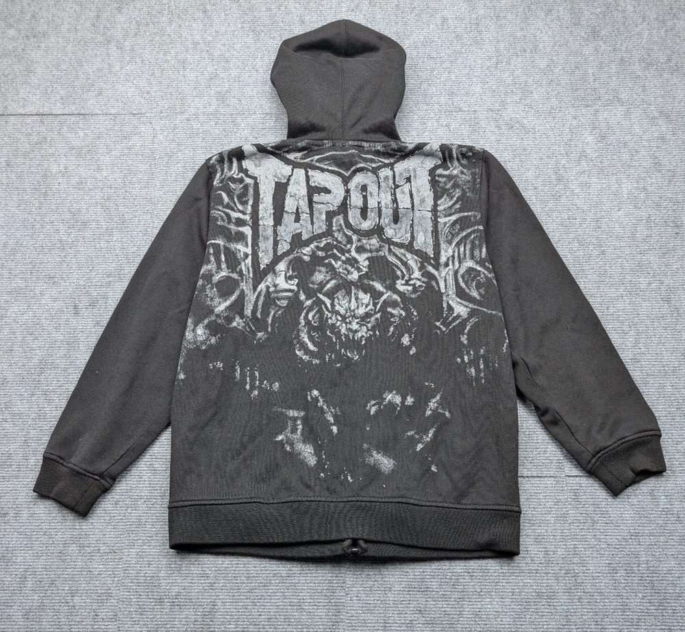 Tapout Hoodie Kids XL Boys Vintage 90s Graphic Full Zip Grunge Demon Y2K Skull